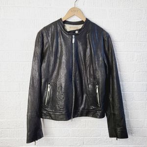 Black Leather Cafe Racer Jacket Large